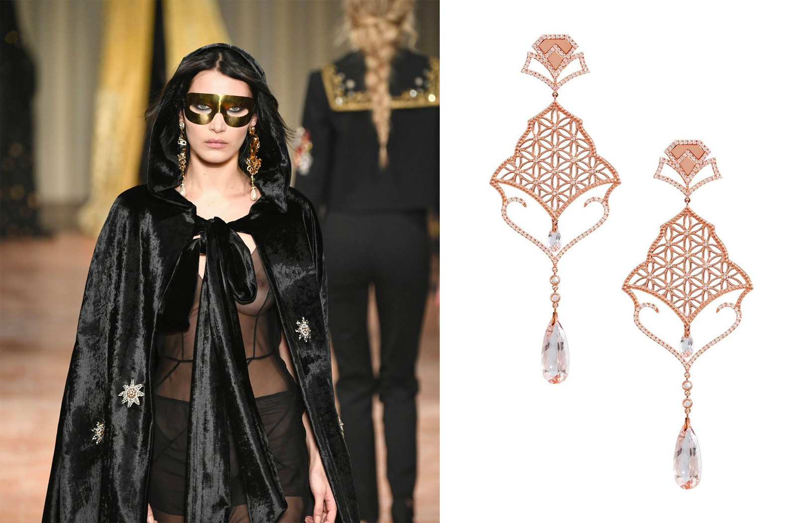 Alberta Ferretti Fall/Winter 2018 and Dionea Orcini earrings in rose gold