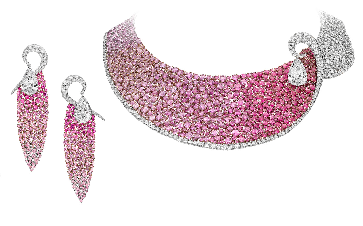 Boghossian pink sapphire and diamond set