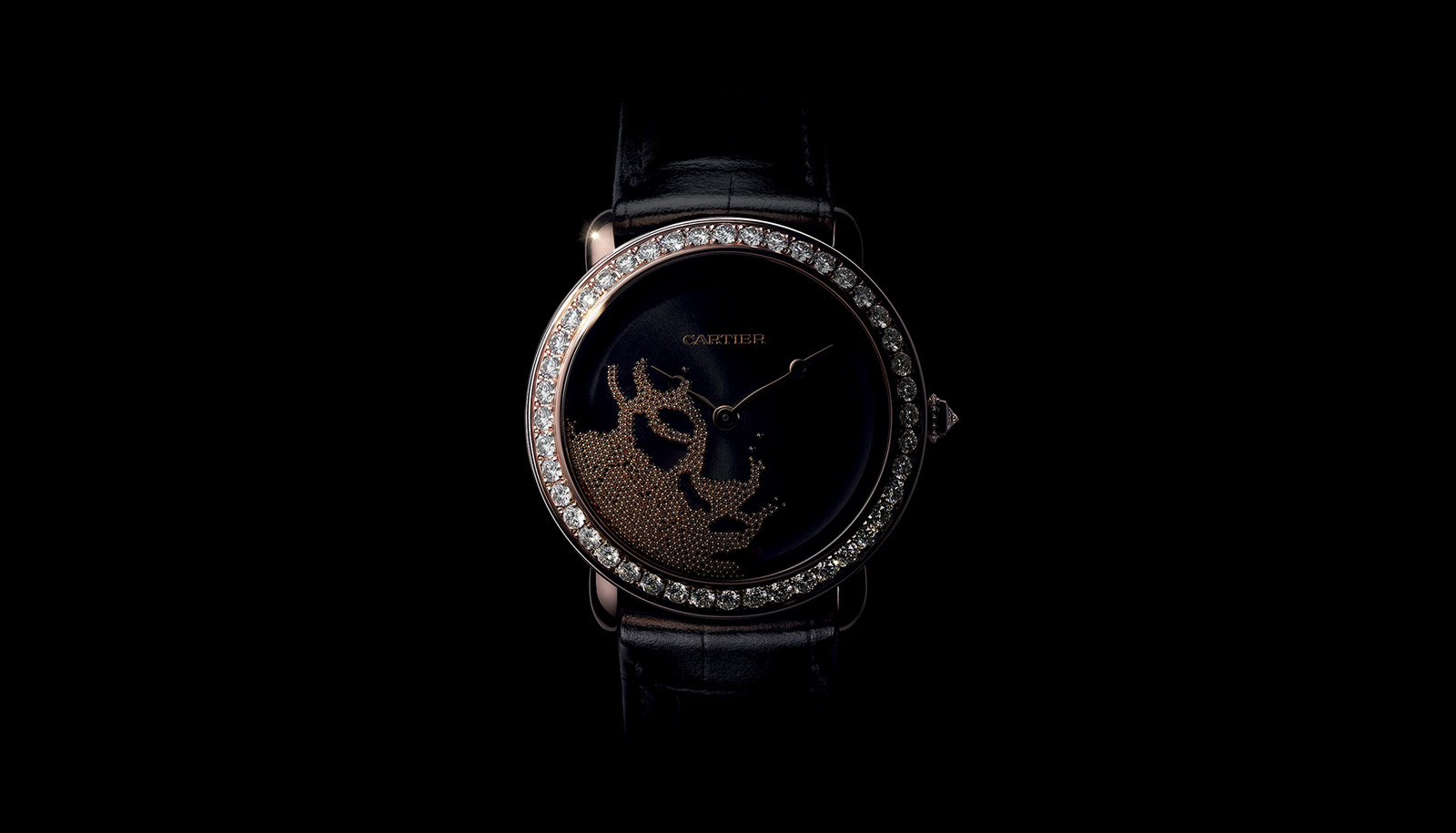 Cartier 'Révélation d’une Panthère' watch with gold beads and diamond bezel in black