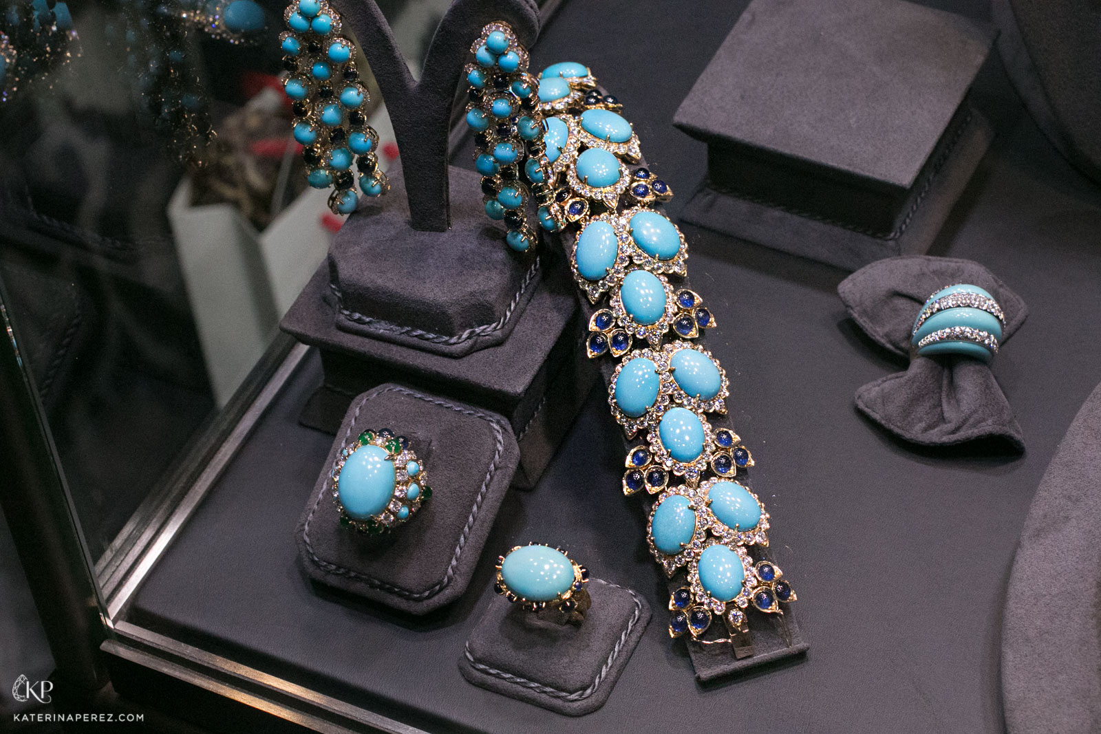 Veschetti 'Vera' bracelet, earrings and rings featuring turquoise, sapphires, emeralds and diamonds 