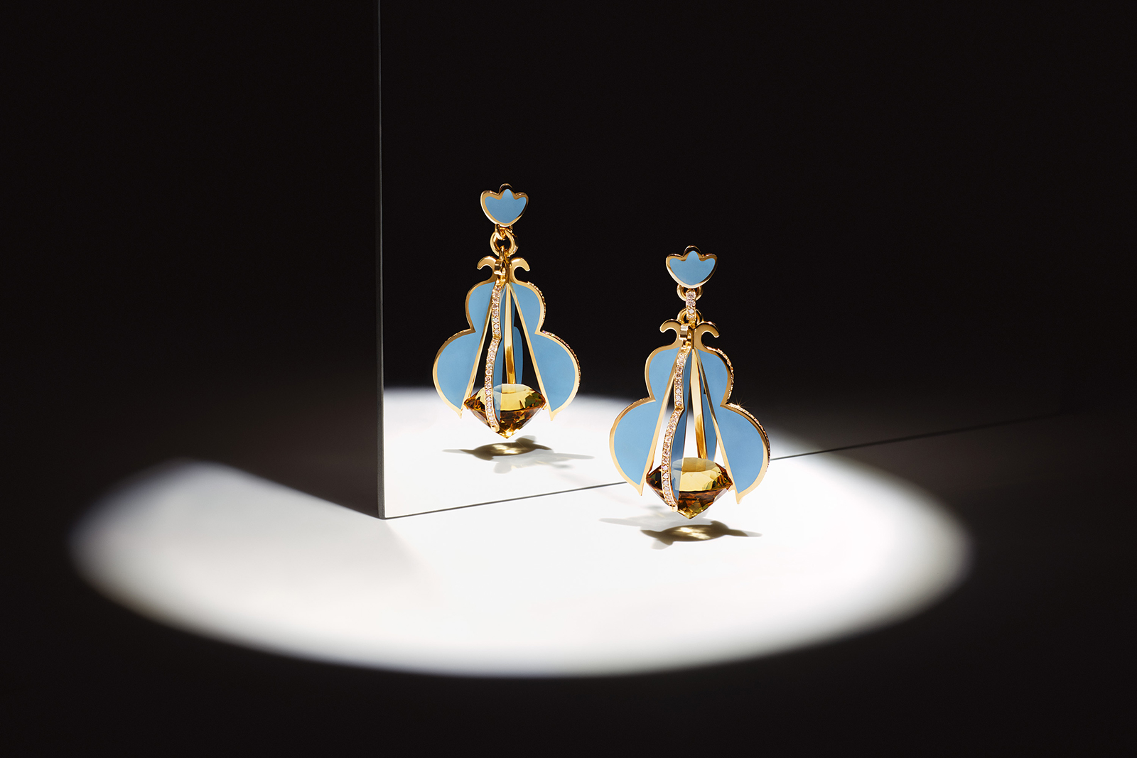 Aisha Baker 'Majesty' earrings in citrine, diamonds, enamel and yellow gold