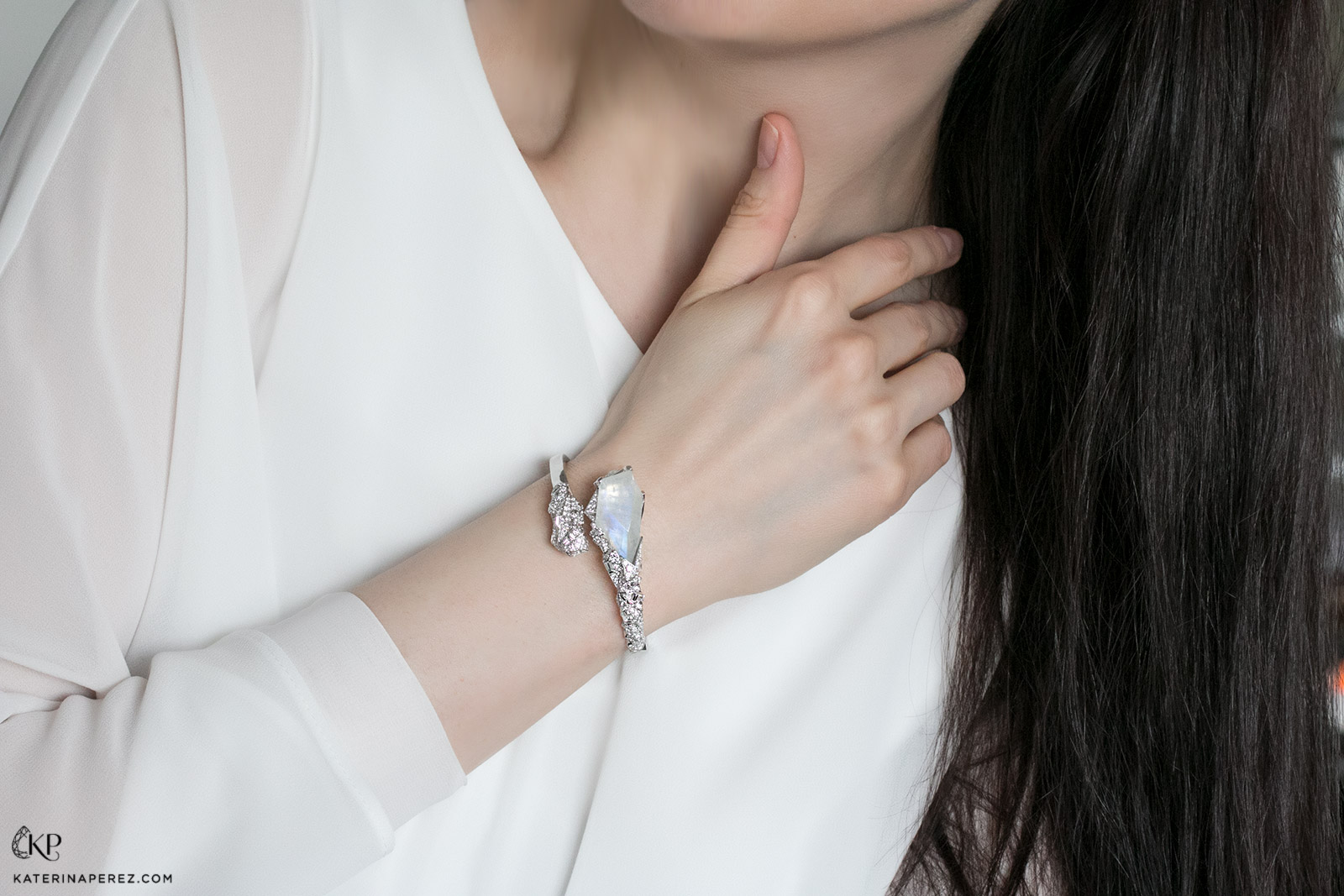 Neha Dani 'Pasterze' bangle from 'Glacier' collection in moonstone and diamonds