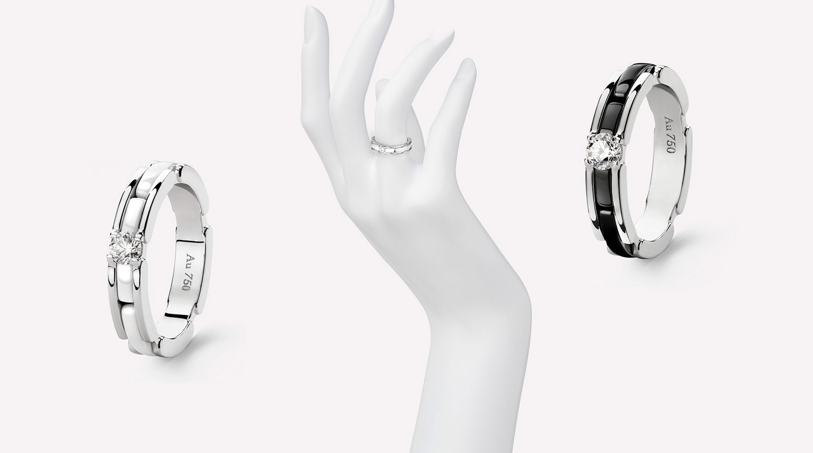 Помолвочные кольца Chanel 'Ultra' из белого золота с бесцветными бриллиантами и керамическими вставками