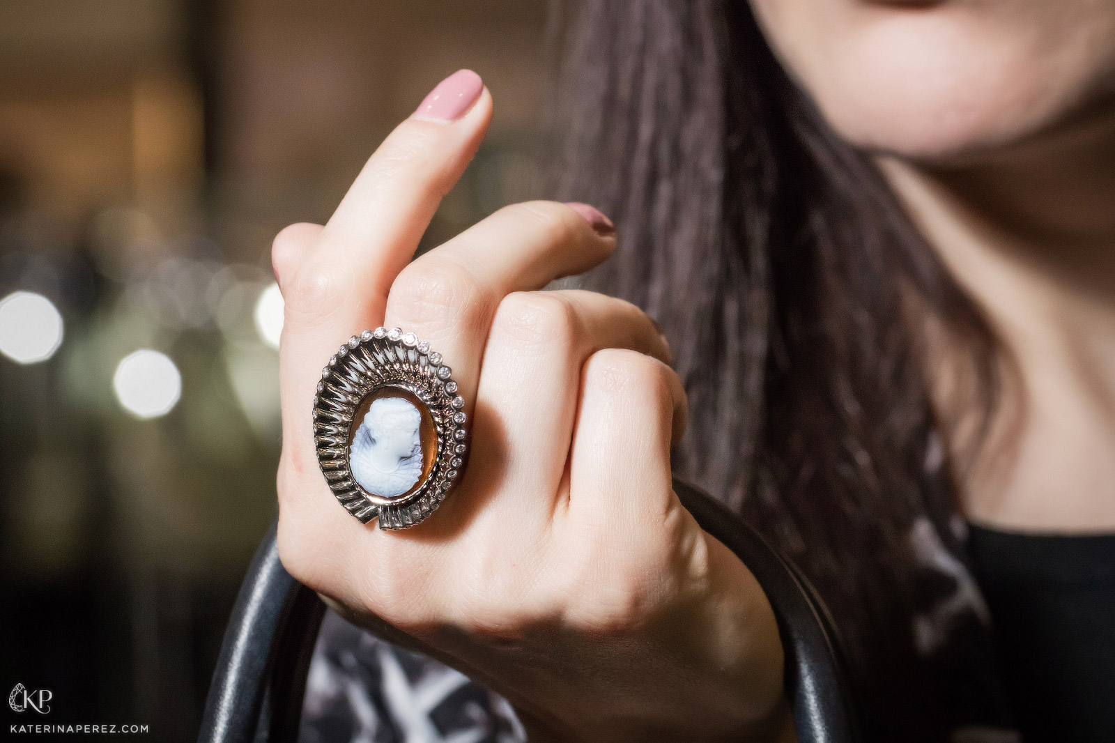 Hannah Martin re-purposed antique cameo ring with diamonds. Photo by Simon Martner