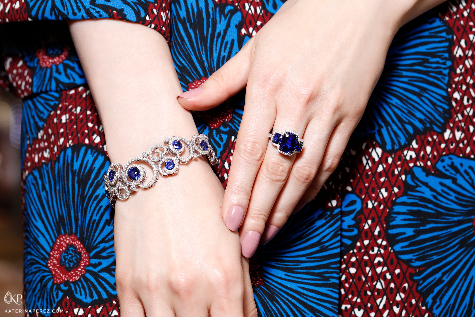 Omi Privé sapphire and diamond trilogy ring and sapphire and diamond bracelet