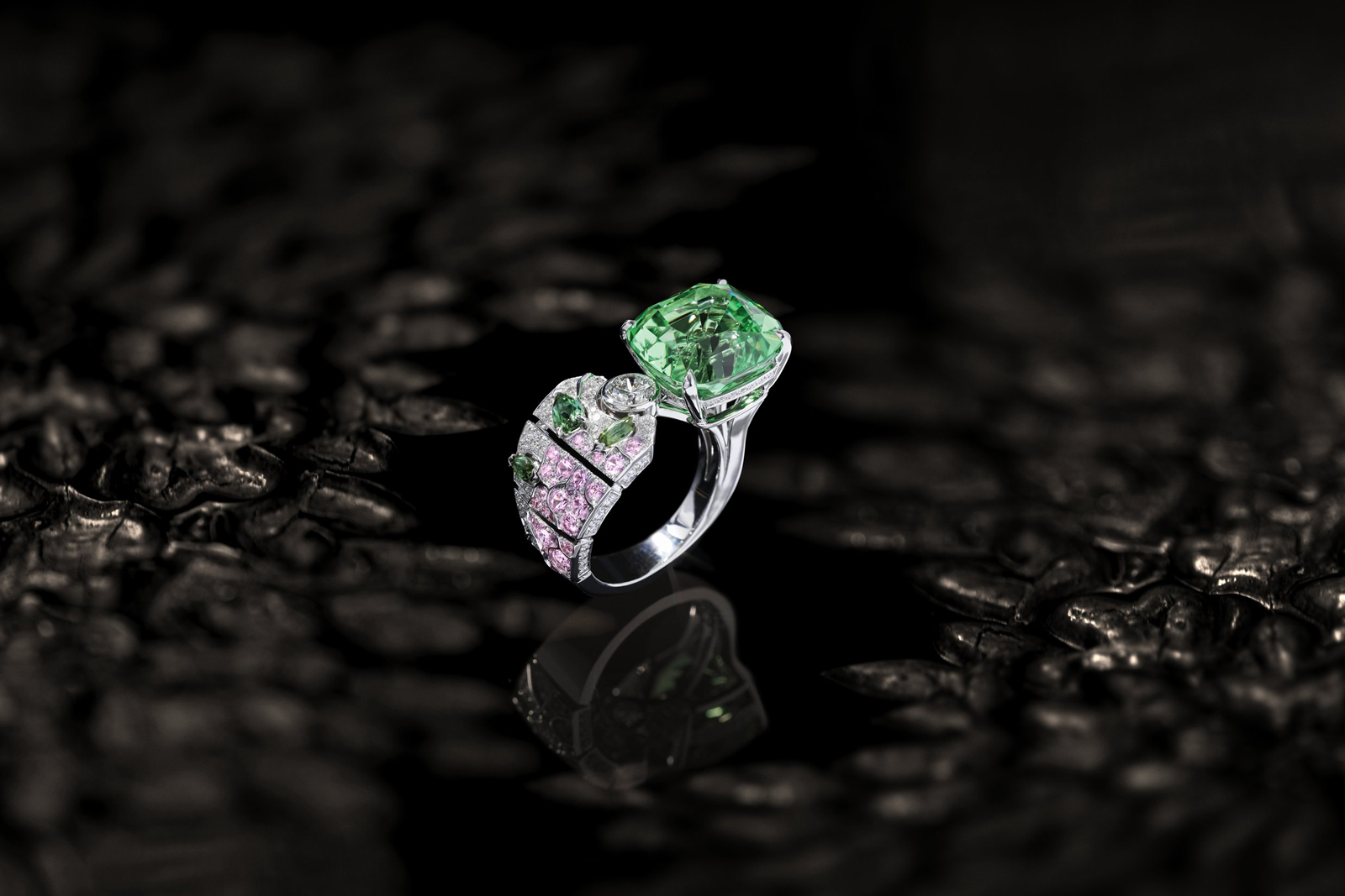 Chanel 'Bague Evocation Florale' ring from the 'Coromandel' collection with 12.05ct mint tsavorite, pink sapphires, diamonds and tourmalines  