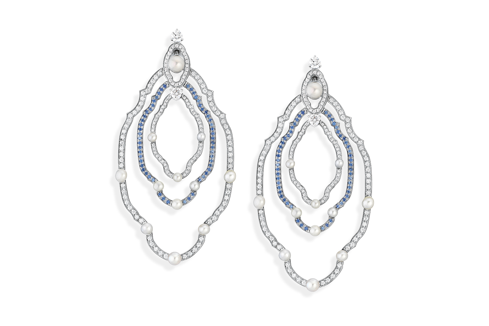 Mellerio dits Meller transformable ‘Madre Perla' earrings in pearls, diamonds and sapphires with detachable elements