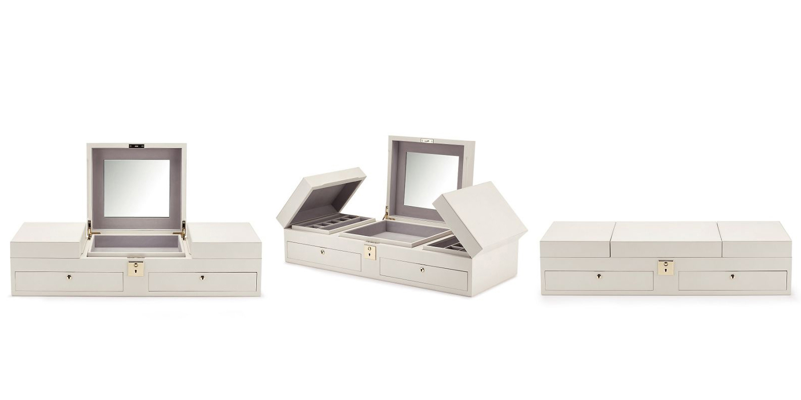 Smythson ‘Grosvenor’ table top jewellery box in calf leather and nubuck suede