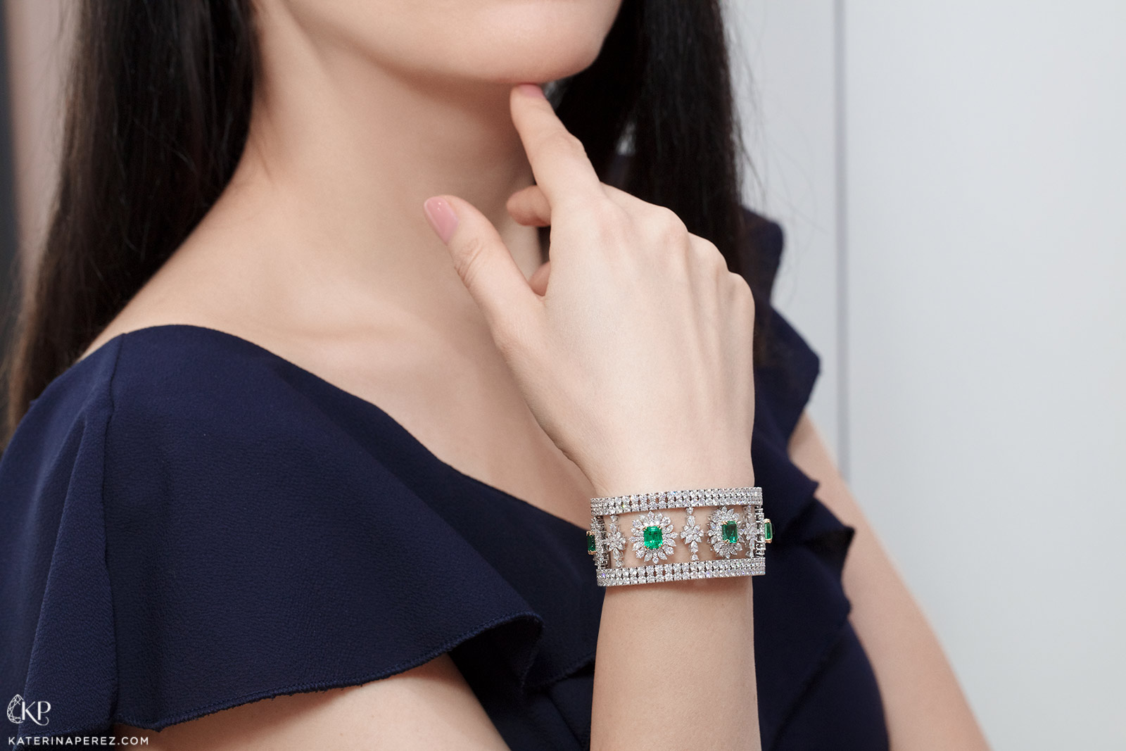 Sunita Nahata 'Regalia' collection bracelet with 8.52ct Zambian emeralds and 35.53ct diamonds in 18k white gold