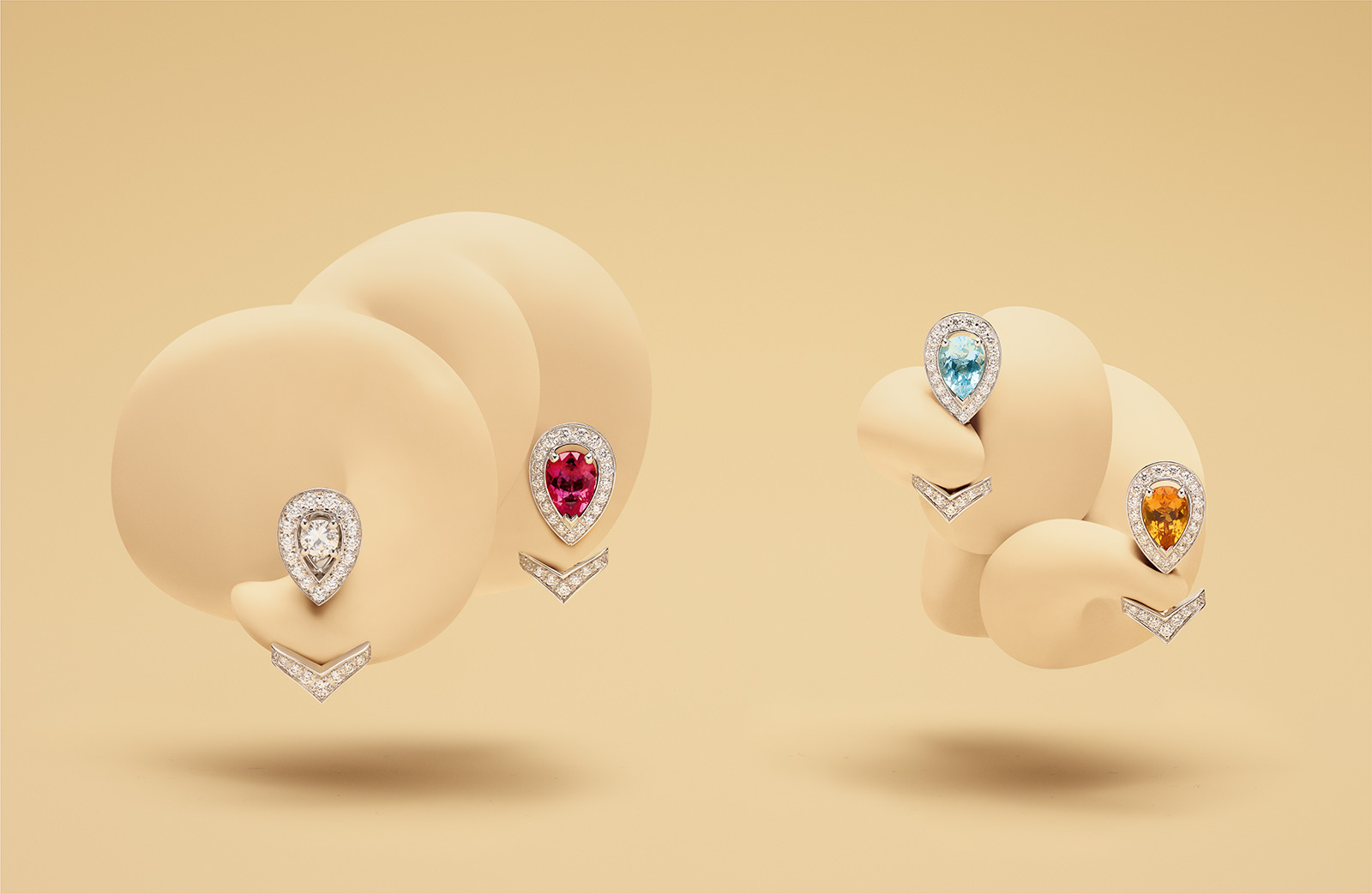 Chaumet 'Joséphine Aigrette' earrings and jackets with 0.60ct of; rhodolite garnet, aquamarine and citrine, all with diamonds