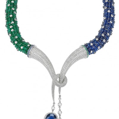 Avakian Cabochon Emerald Necklace with Sapphires and Diamonds