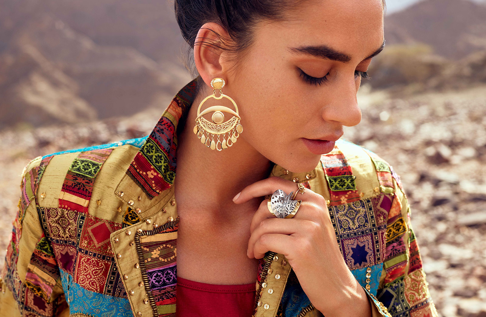 Earrings and a ring from The Gypsy collection by Azza Fahmy