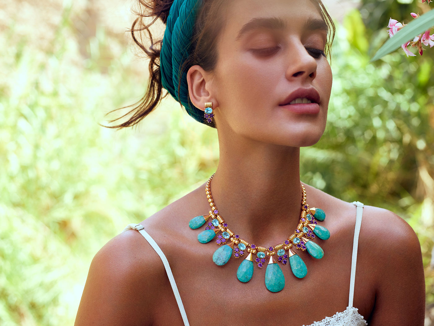 Azza Fahmy The Gypsy collection necklace with turquoise and earrings 