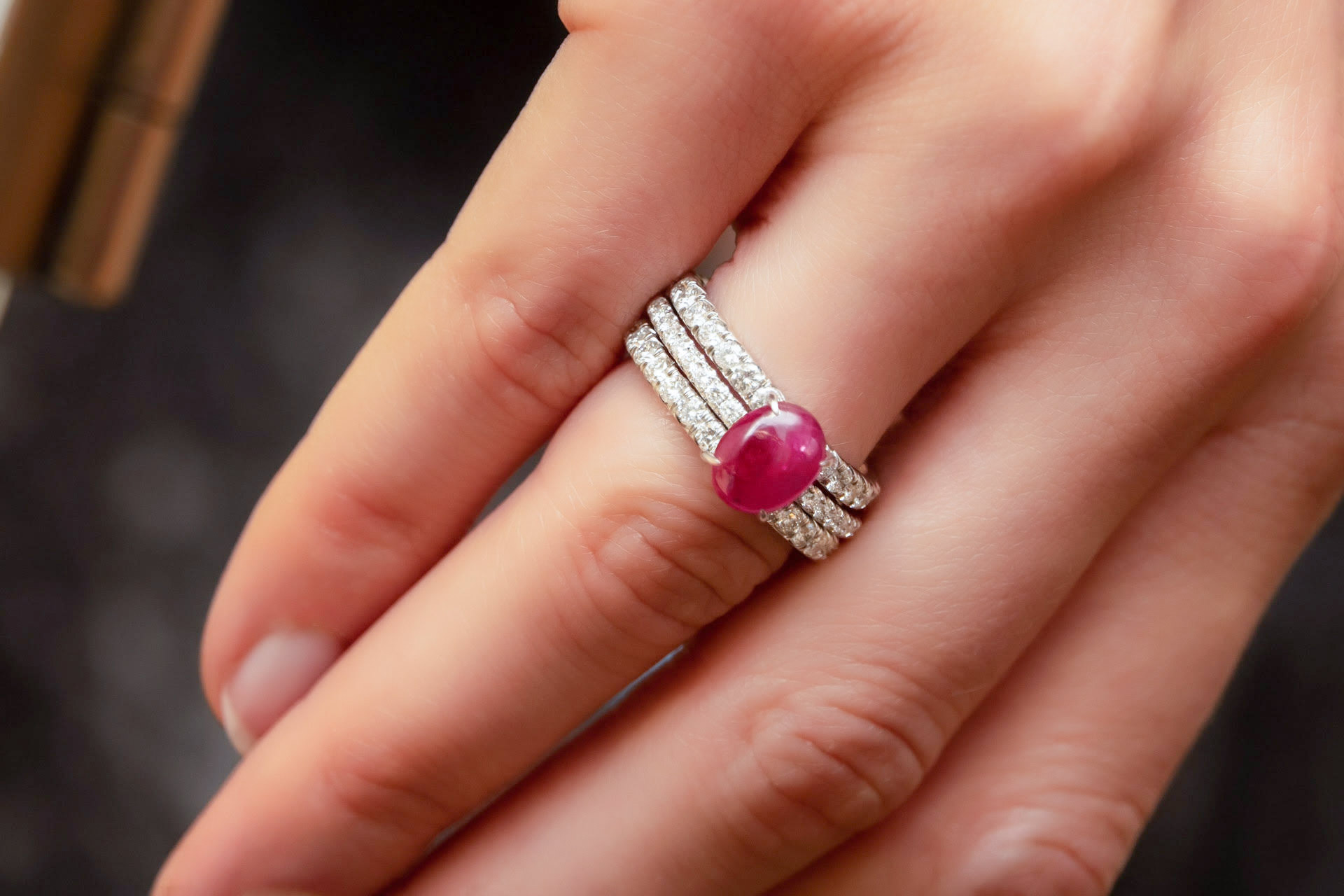 Hartmann's cabochon Greenland ruby and diamond ring