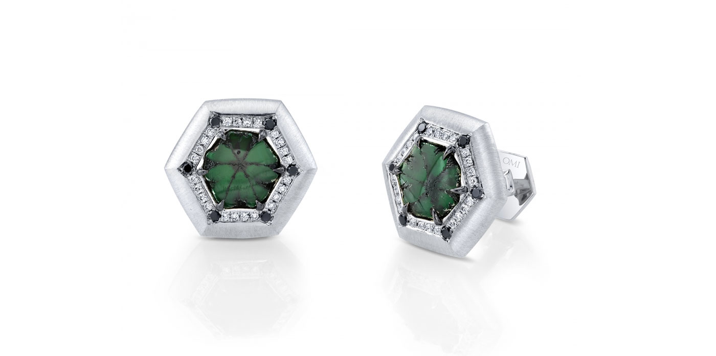 Omi Privé trapiche emerald and diamond cufflinks