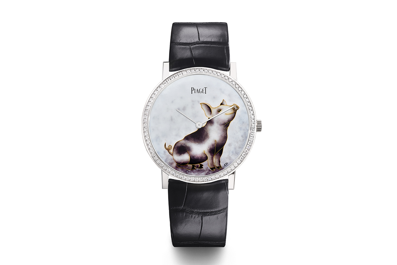 Piaget ‘Altiplano’ watch from the ‘Possession’ collection with cloisonné enamel by Anita Porchet and diamond bezel in white gold