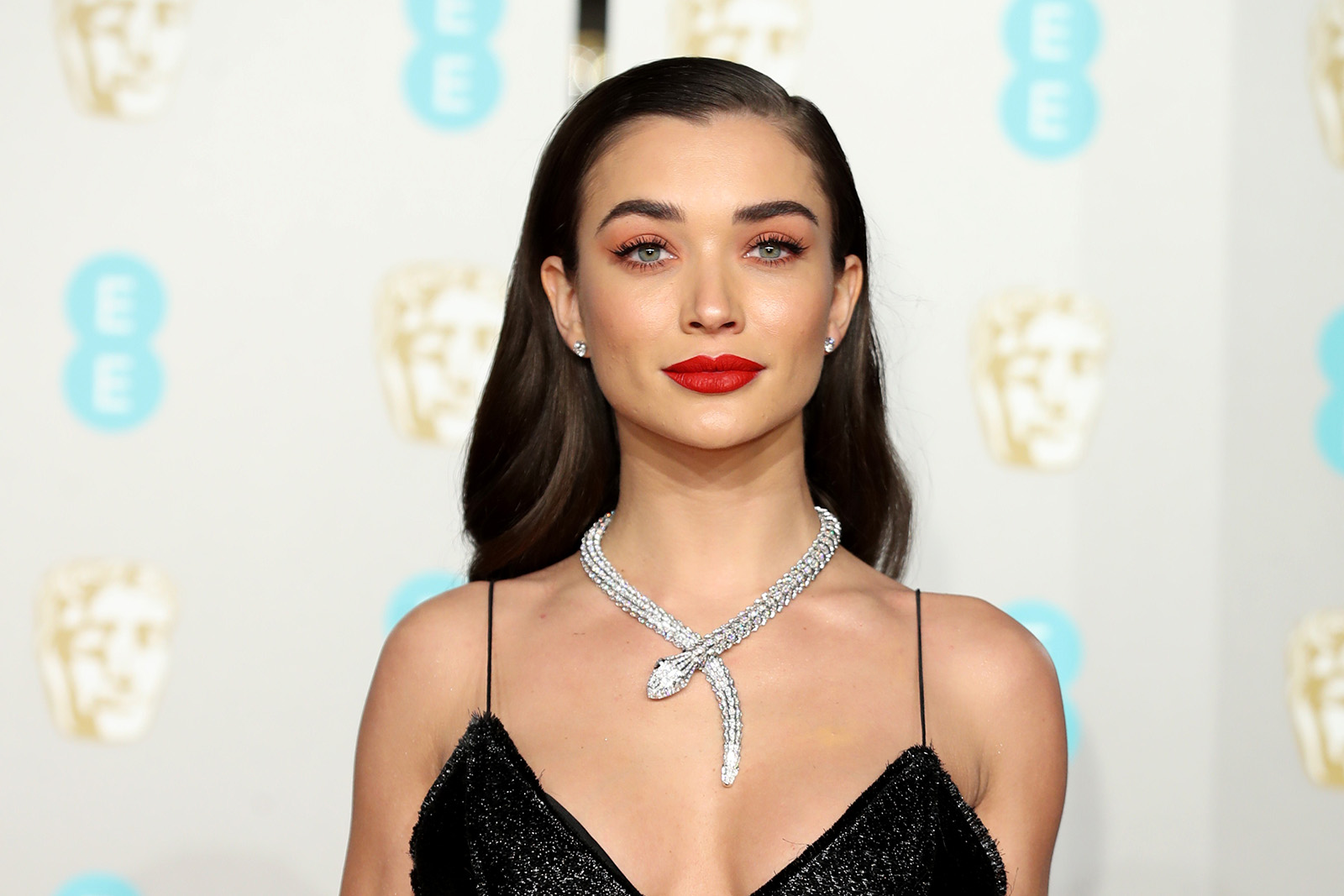  Amy Jackson at the 2019 BAFTA awards wearing Bulgari ‘Serpenti’ necklace with 74.78ct diamonds in white gold 