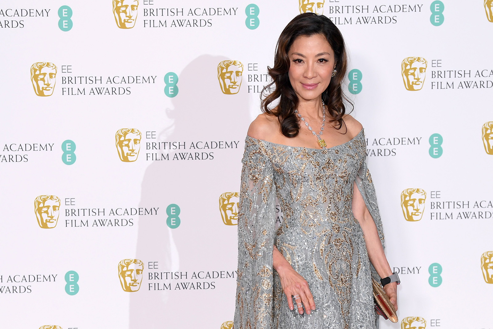 Michelle Yeoh at the 2019 BAFTA awards wearing Moussaieff necklace with 74ct natural fancy intense yellow diamond, and 80ct colourless diamonds, and earrings with 17ct natural fancy intense yellow diamonds, and 7 carats of colourless diamonds 