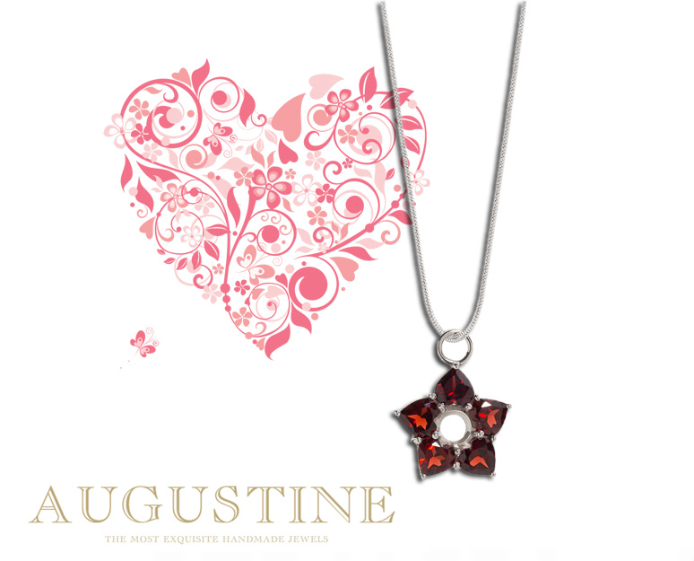Augustine silver pendant with faceted garnet hearts