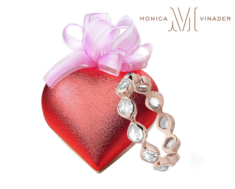 Monica Vinader eternity band in rose gold vermeil ring with rock crystal