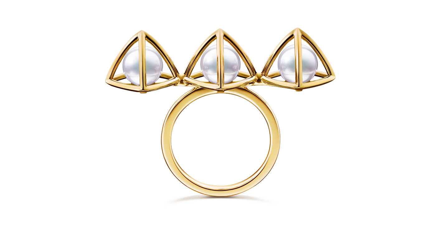 TASAKI 'Refined Rebellion Neo' ring with Akoya pearls ring in 18k yellow gold 