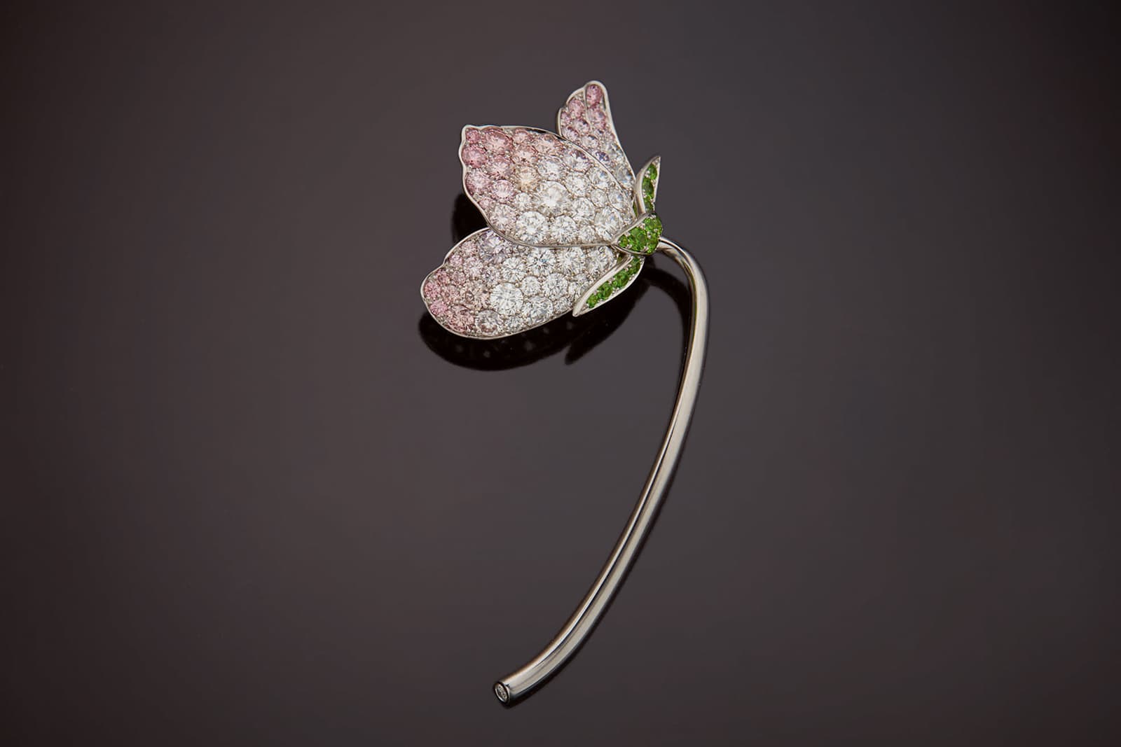 Gimel 'Violet' Brooch with diamond, coloured diamond and demantoid garnet 