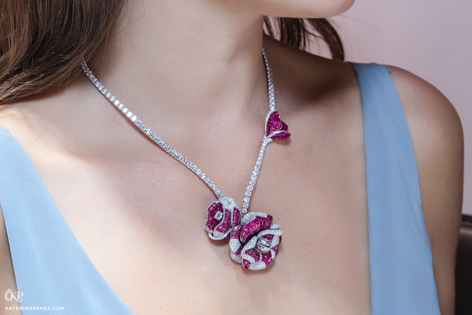 Stenzhorn high jewellery flower necklace with invisible set rubies and diamonds