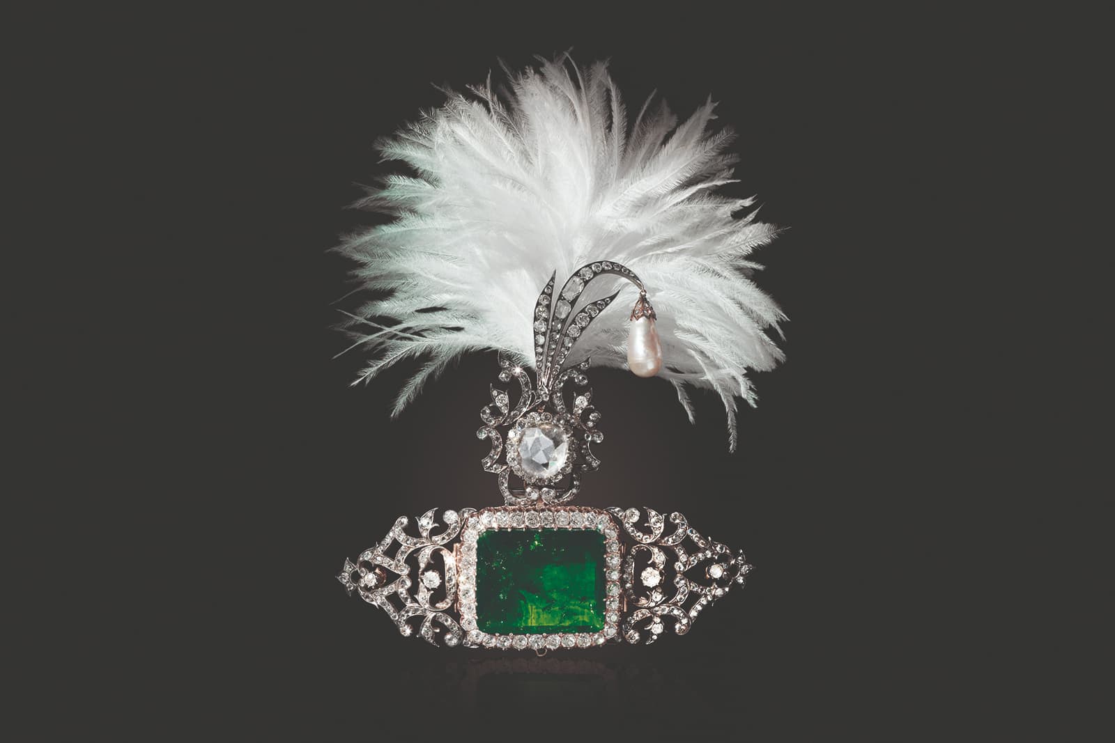 Christie’s ‘Maharajas & Mughal Magnificence’ sarpech adapted by Cartier, with emerald, pearl and diamonds