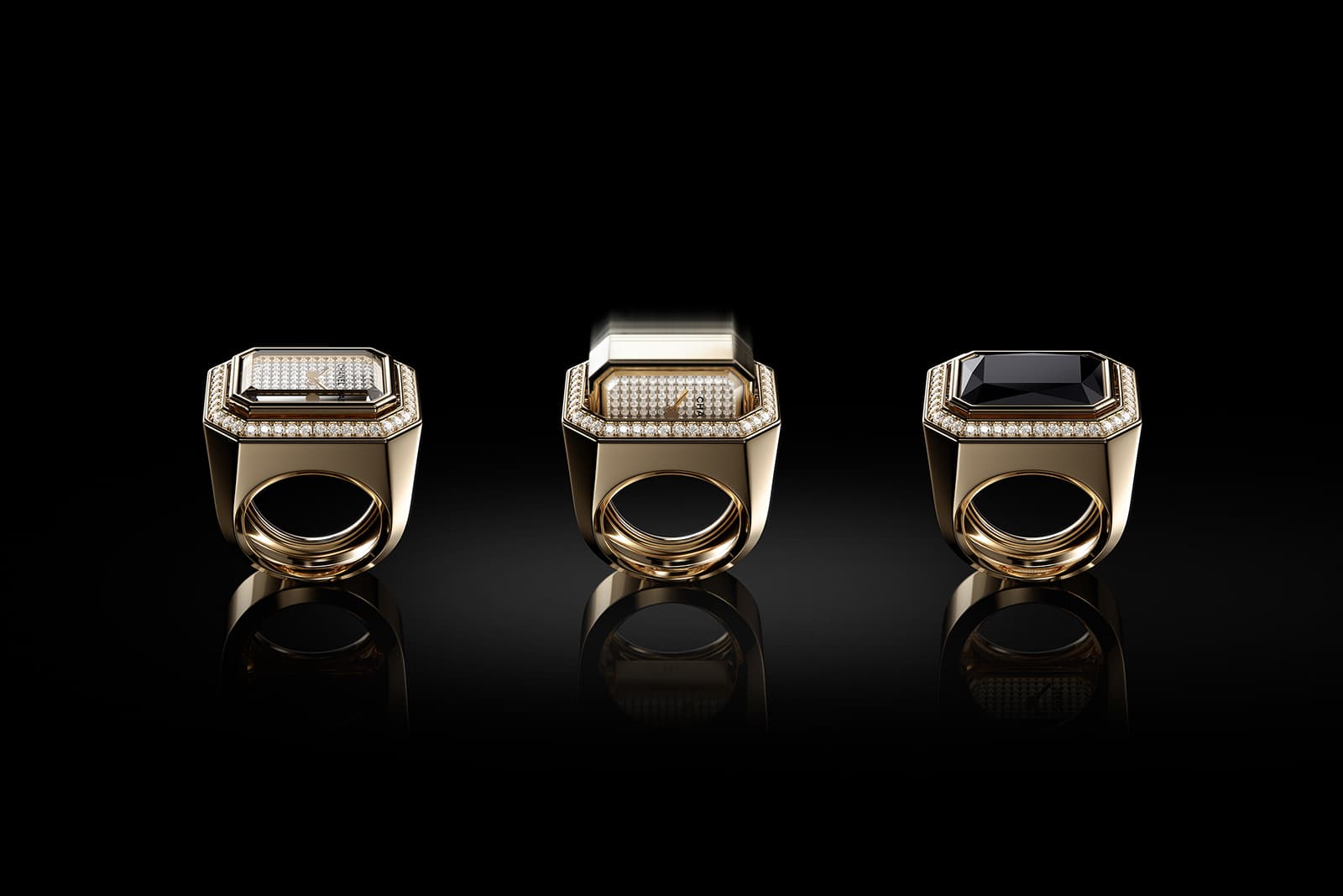 Chanel 'Premiere' collection 'Midnight in Vendome' watch ring with onyx and 1.06ct diamonds in 18k yellow gold