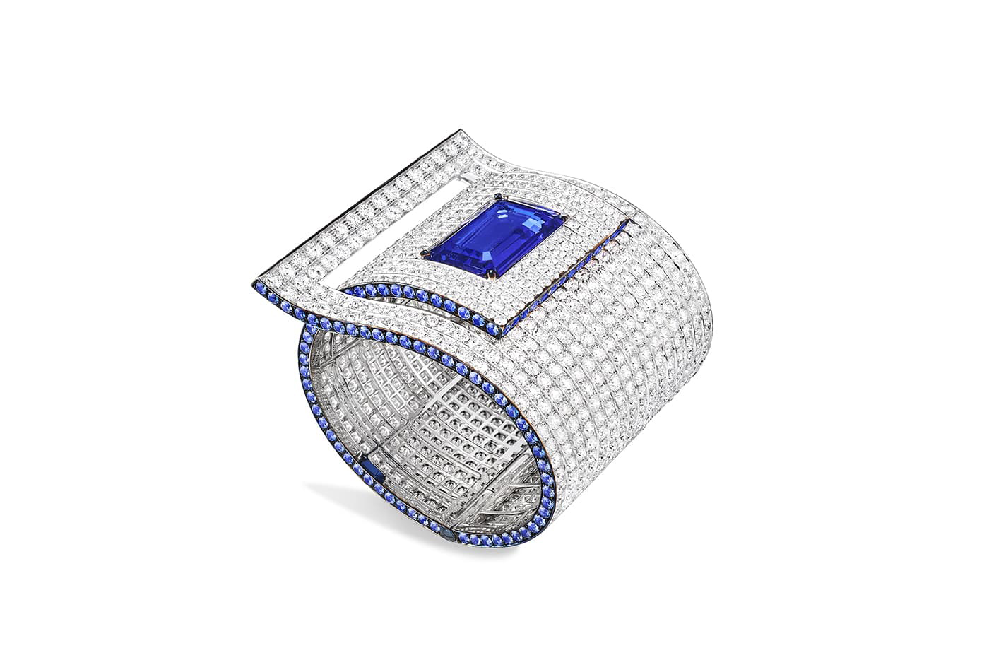 Fabio Salini cuff with 22.20ct tanzanite, sapphires and diamonds in gold