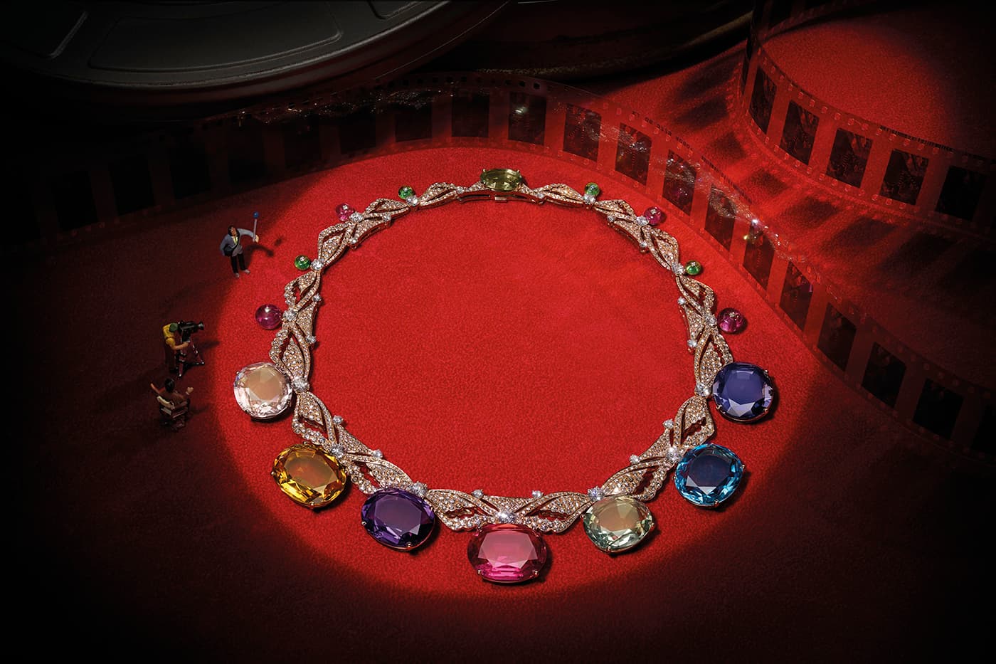 Bvlgari 'Cinemagia' collection 'Fairy Wings' necklace with topaz, rubellite, citrine, amethyst, morganite, iolite, green quartz, apatite and diamonds in white gold