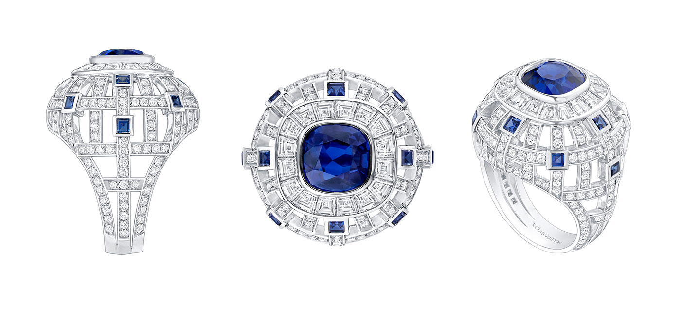 Louis Vuitton 'Riders of the Knights collection 'Le Royaume' ring with sapphires and diamonds in white gold