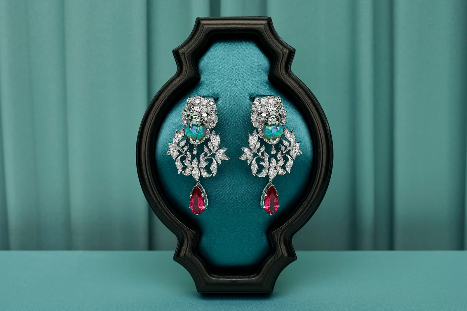 Gucci 'Hortus Deliciarum’ collection 'Animal Kingdom' earrings with opals, rubellites and diamonds in white gold