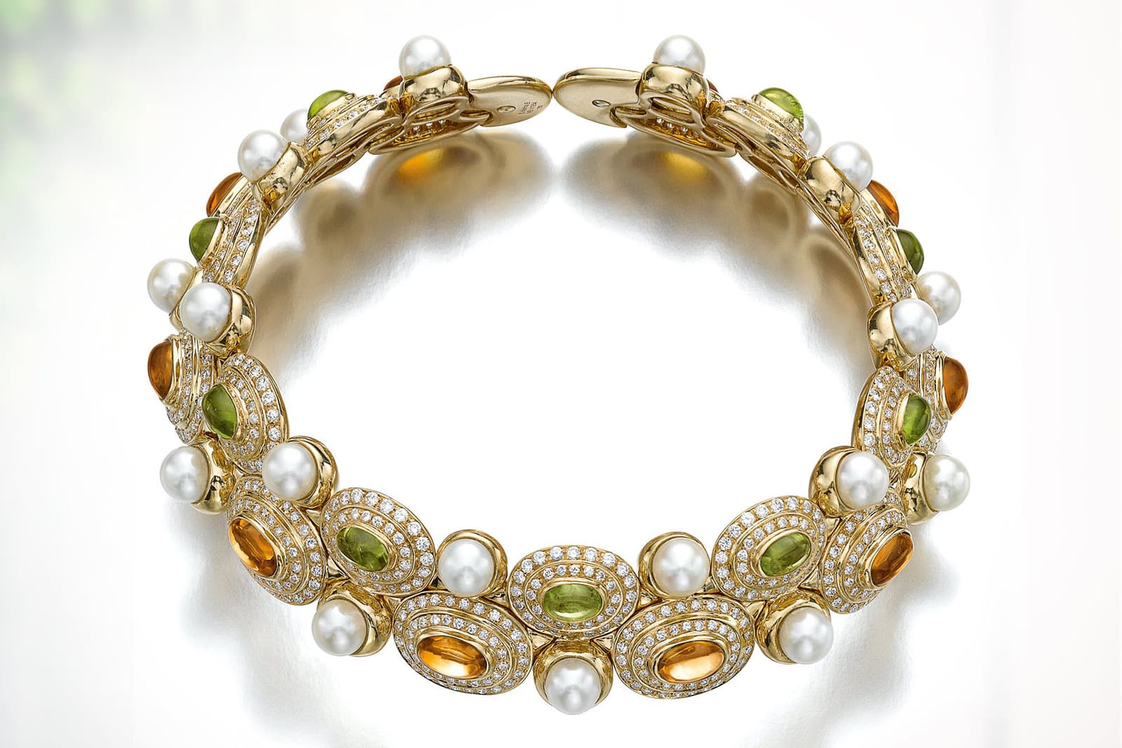 Marina B. choker with peridot, citrine, pearls and diamonds in yellow gold