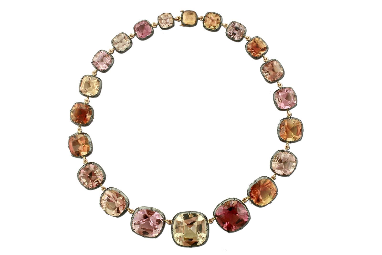 Taffin riviere necklace with tourmaline in silver and rose gold
