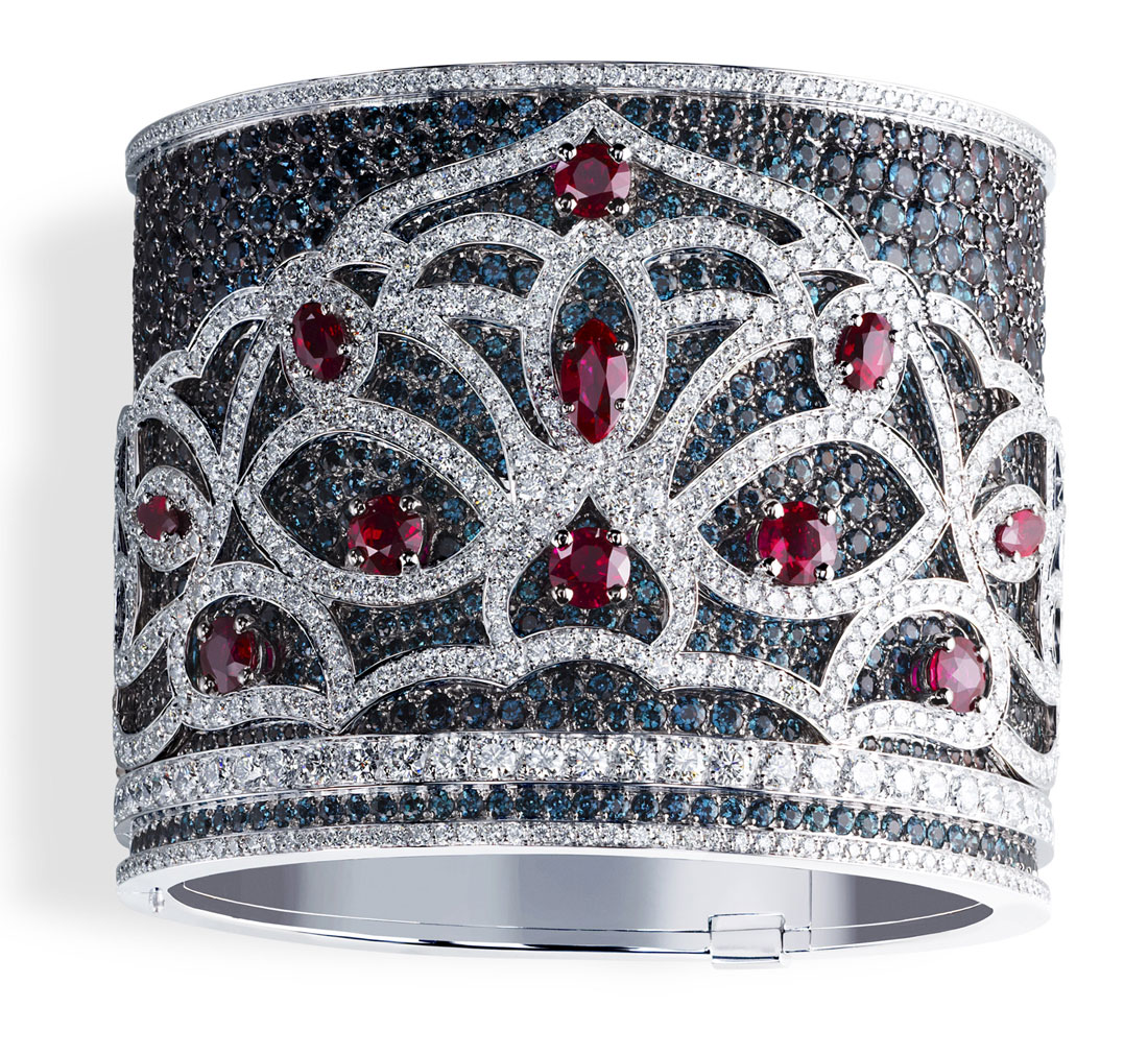Faberge Kokoshnik Cuff with Alexandrites, Diamonds and Rubies