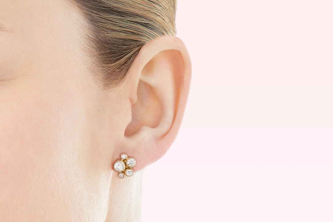 Boodles 'Raindance' cluster stud earrings with diamonds in yellow gold