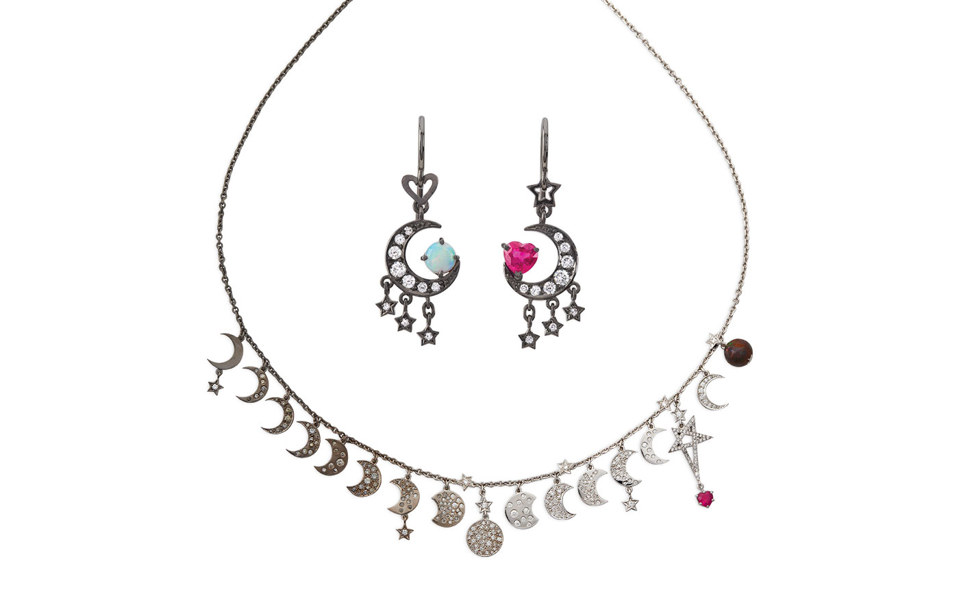 Solange Azagury-Partridge 'I love you to the Moon and back' suite with rubies, opals and diamonds in white gold
