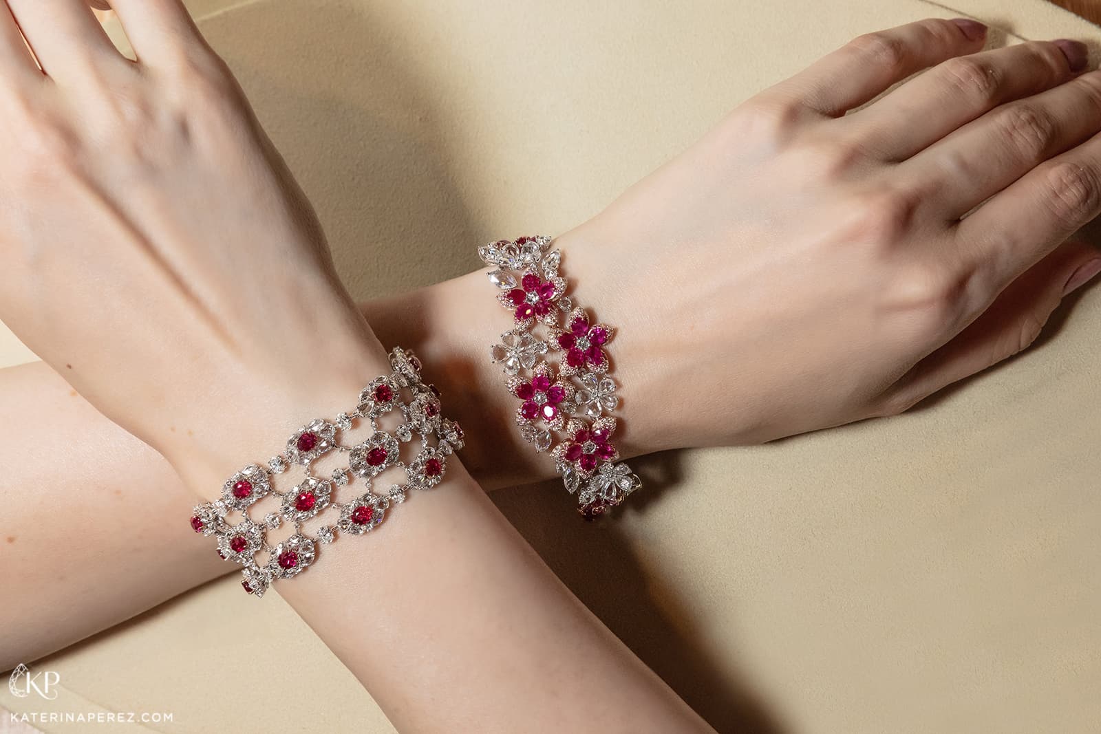 Novel Fine Jewelry bracelets with rubies and diamonds in white gold