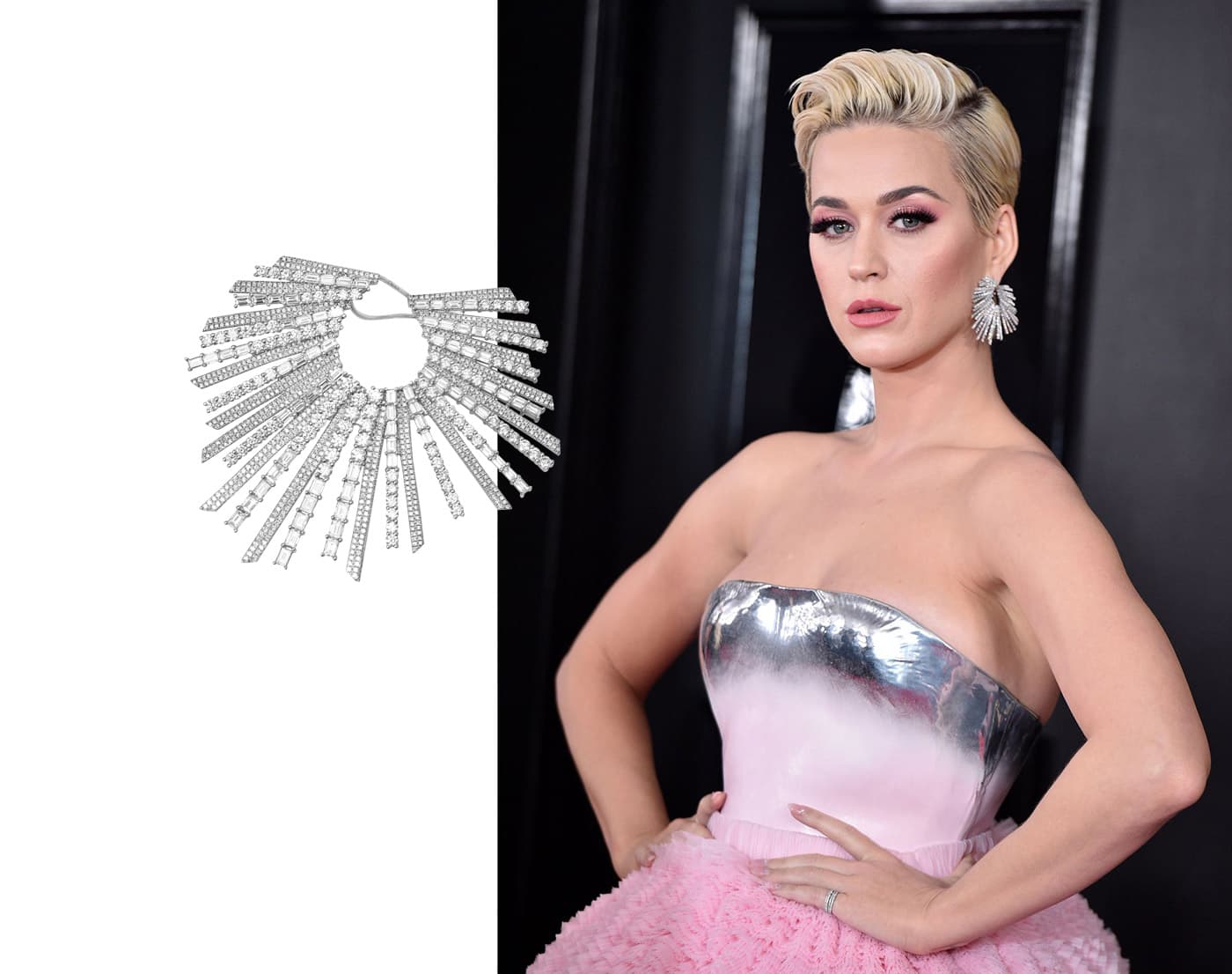Katy Perry wearing Djula earrings with diamonds in white gold