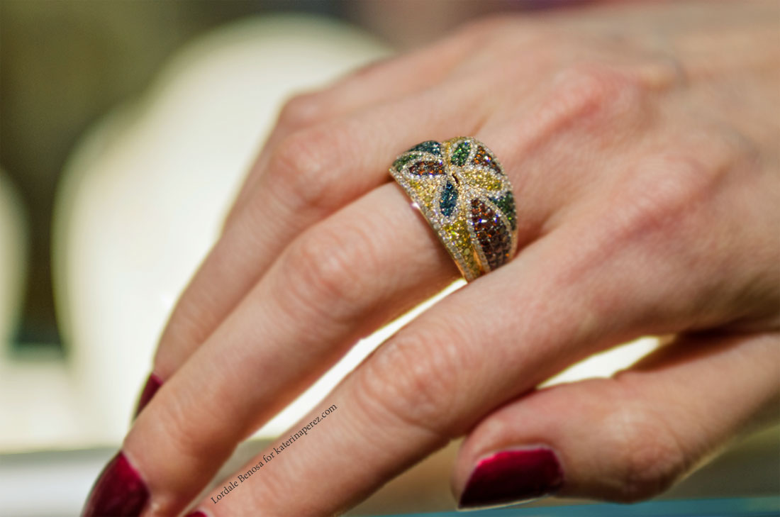 Le Vian ring from the Exotic series and is completely covered in multi-coloured pavé set diamonds