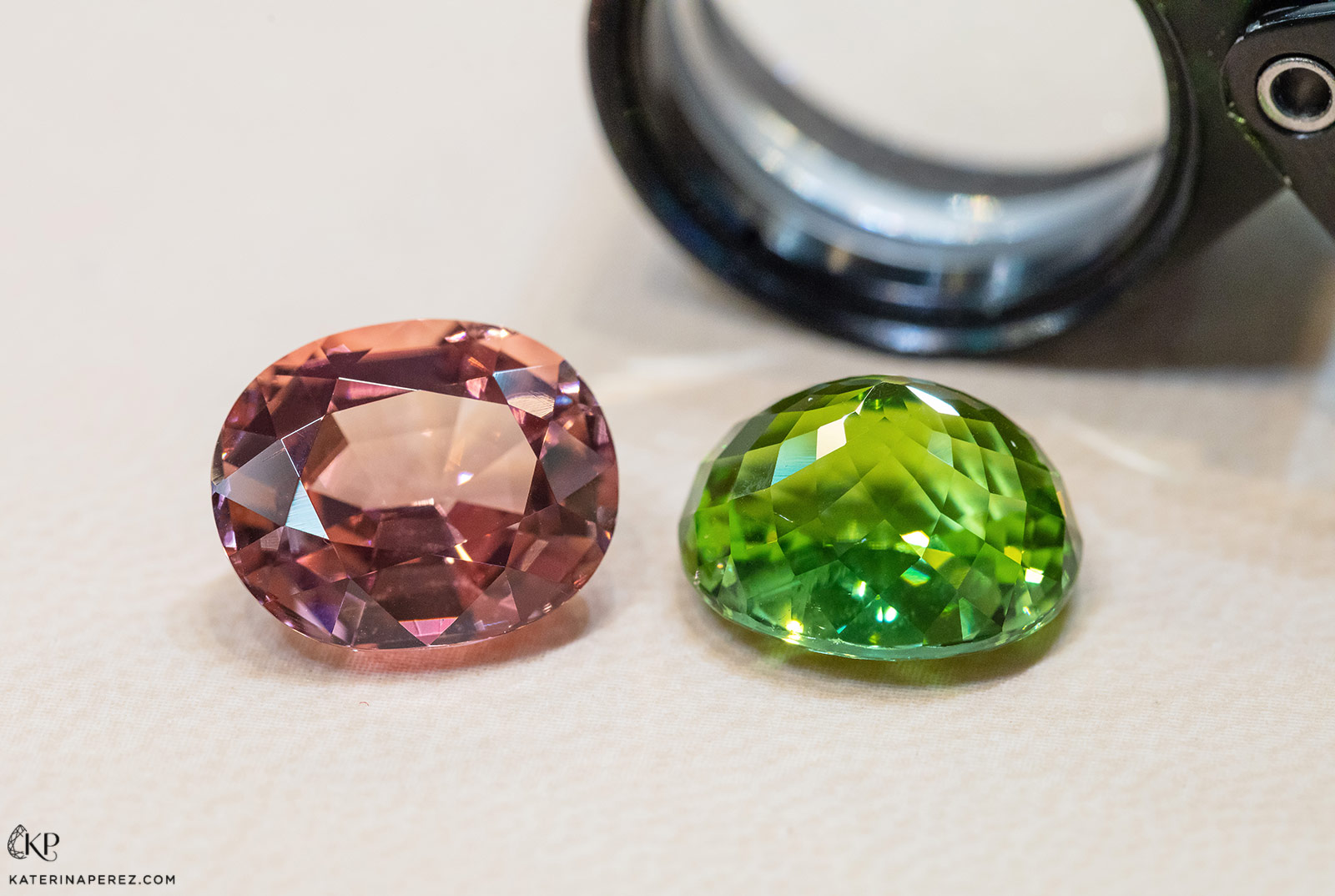Nomad's Gems tourmalines acquired for re-cutting. Both of them illustrate imperfections of cuts as the facets are not perfectly symmetrical