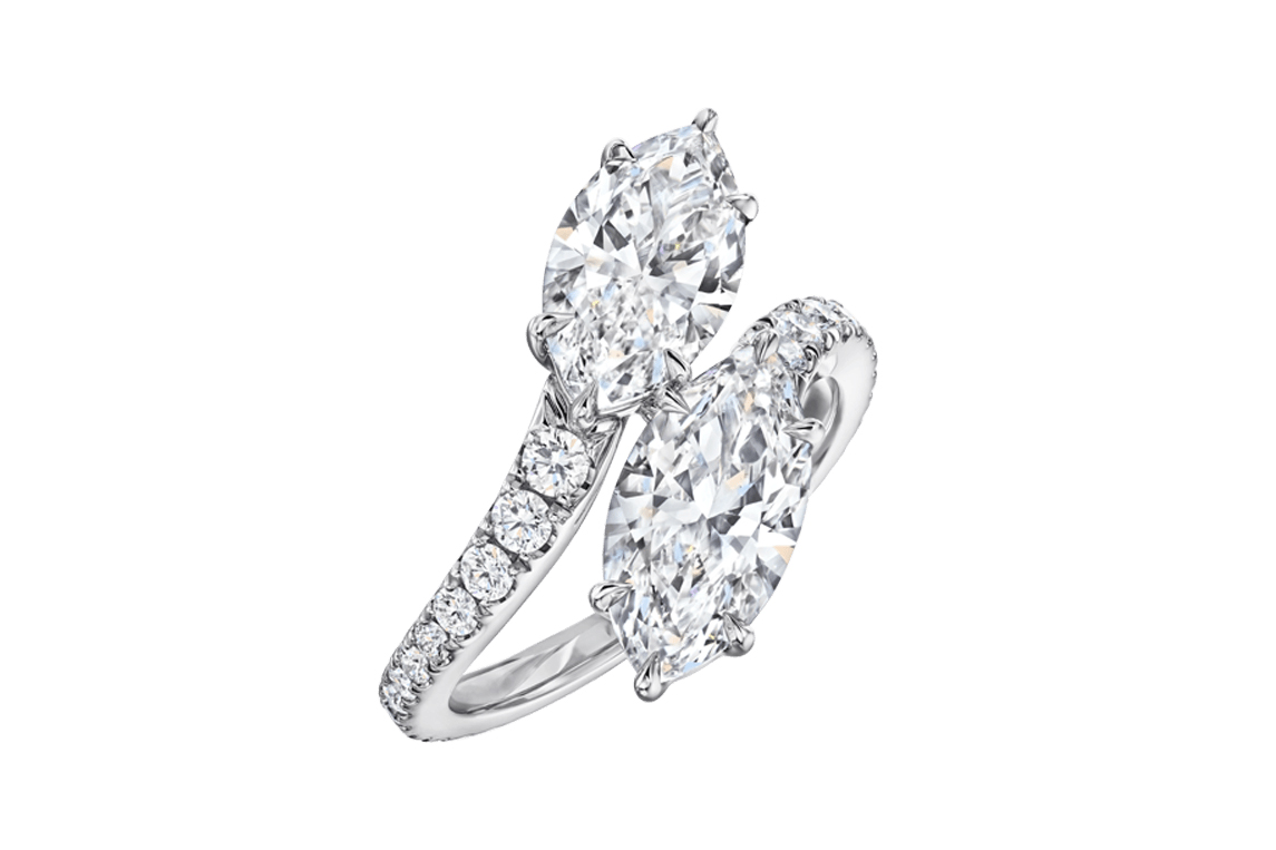 Harry Winston Bridal Couture collection toi et moi ring with 1.51ct marquise cut diamonds in platinum
