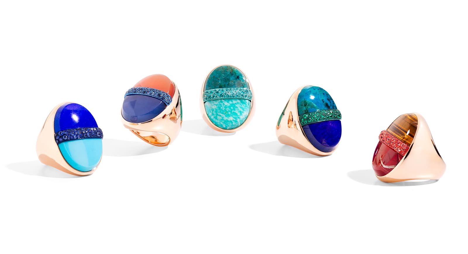 A selection of Pomellato Armonie Minerali collection rings