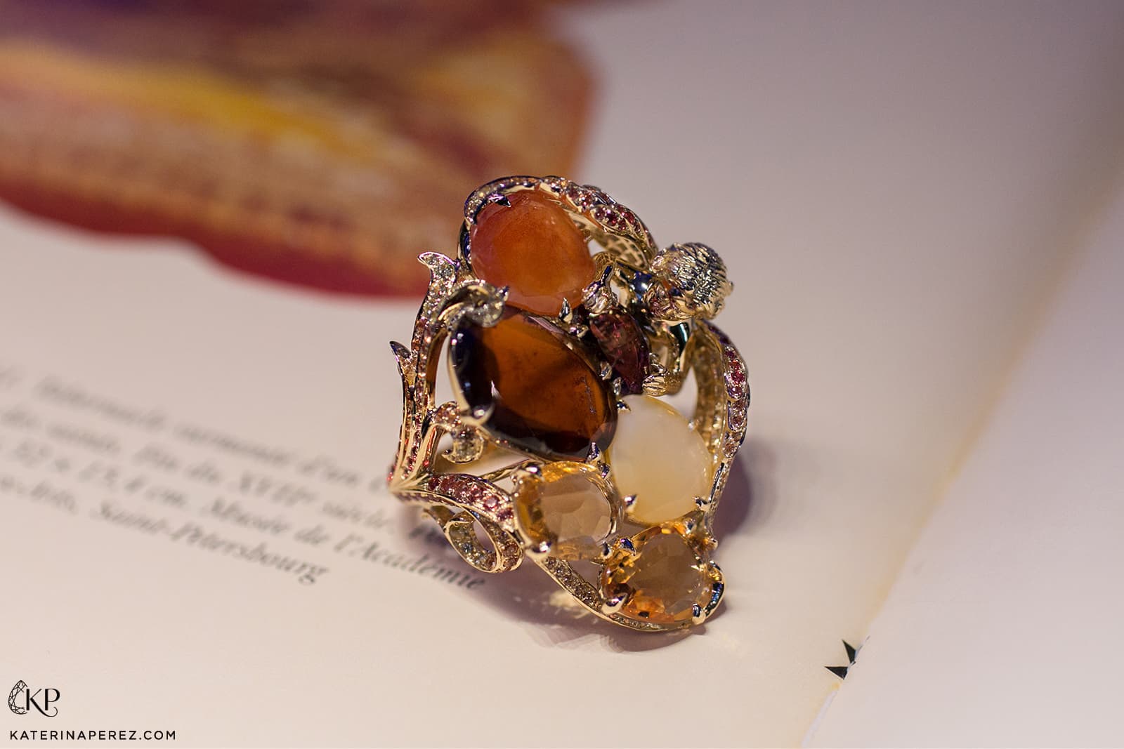 Lydia Courteille La Chambre d'Ambre collection Angel ring with 2.85ct of yellow and orange sapphires, garnets, citrines, chalcedony, and yellow opal in yellow gold and titanium