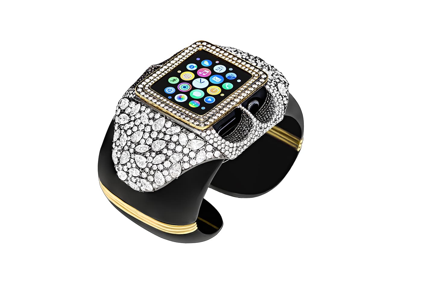 Margot McKinney Apple Watch cuff bracelet with over 25 cts of diamonds