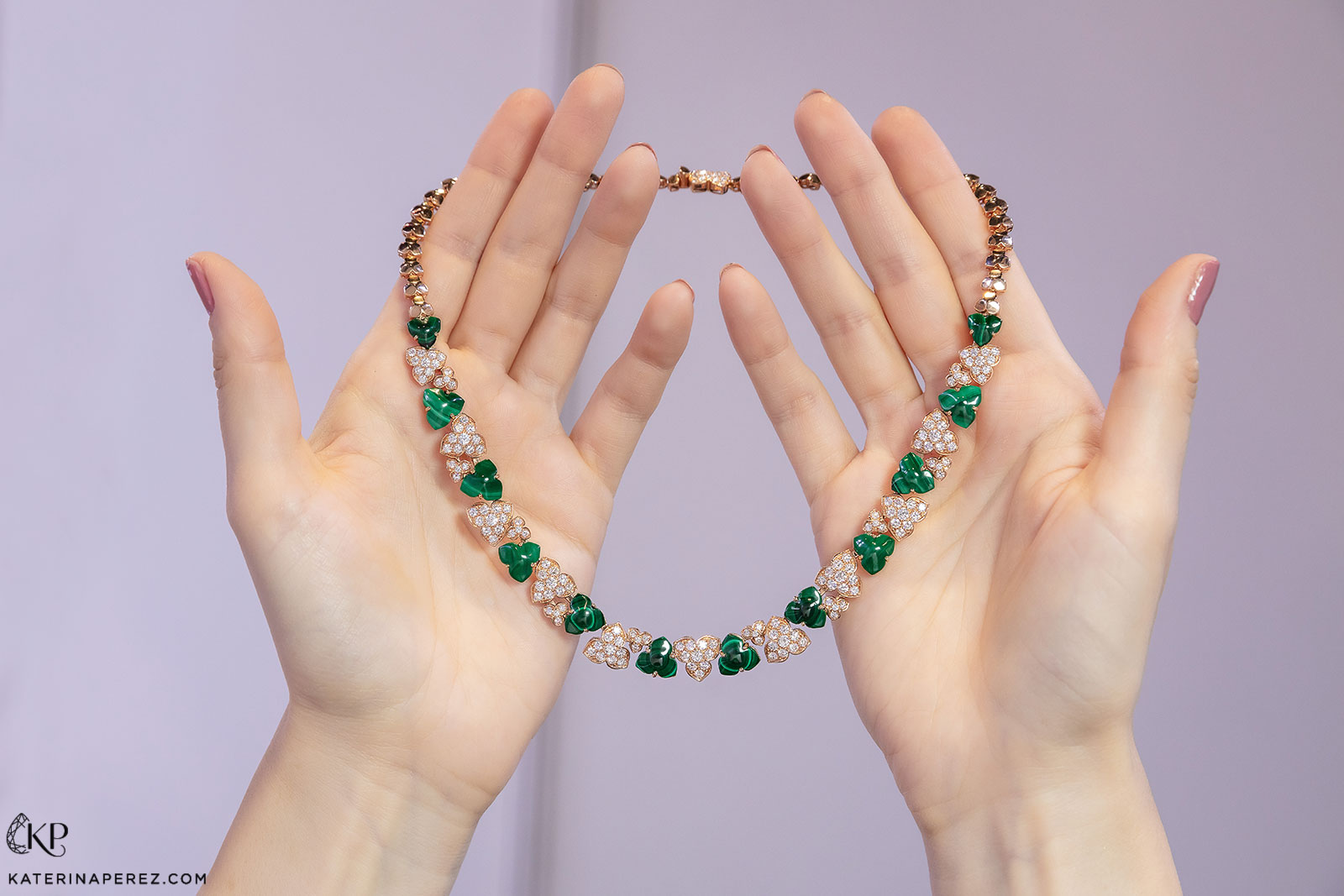 Luca Carati Natura necklace with malachites and diamonds. Photo by Simon Martner