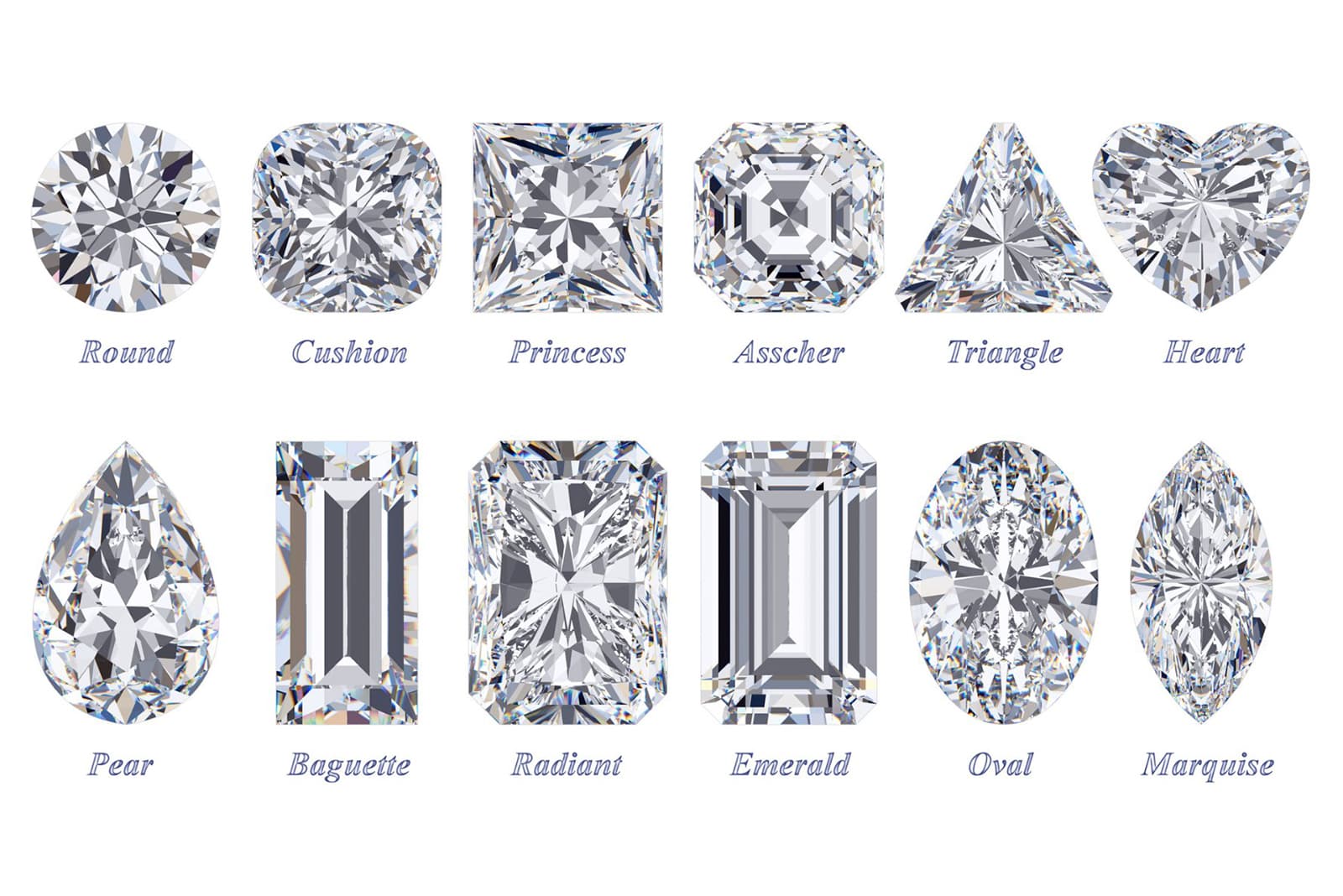 A selection of the most popular diamond and gemstone cuts