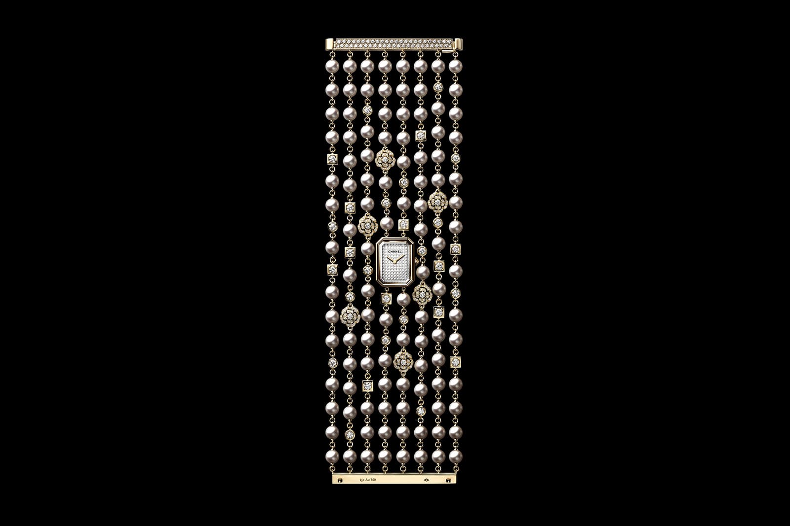 Chanel Watches 'PREMIERE CAMELIA CUFF' with diamonds and 106 Akoya pearls in yellow and white gold