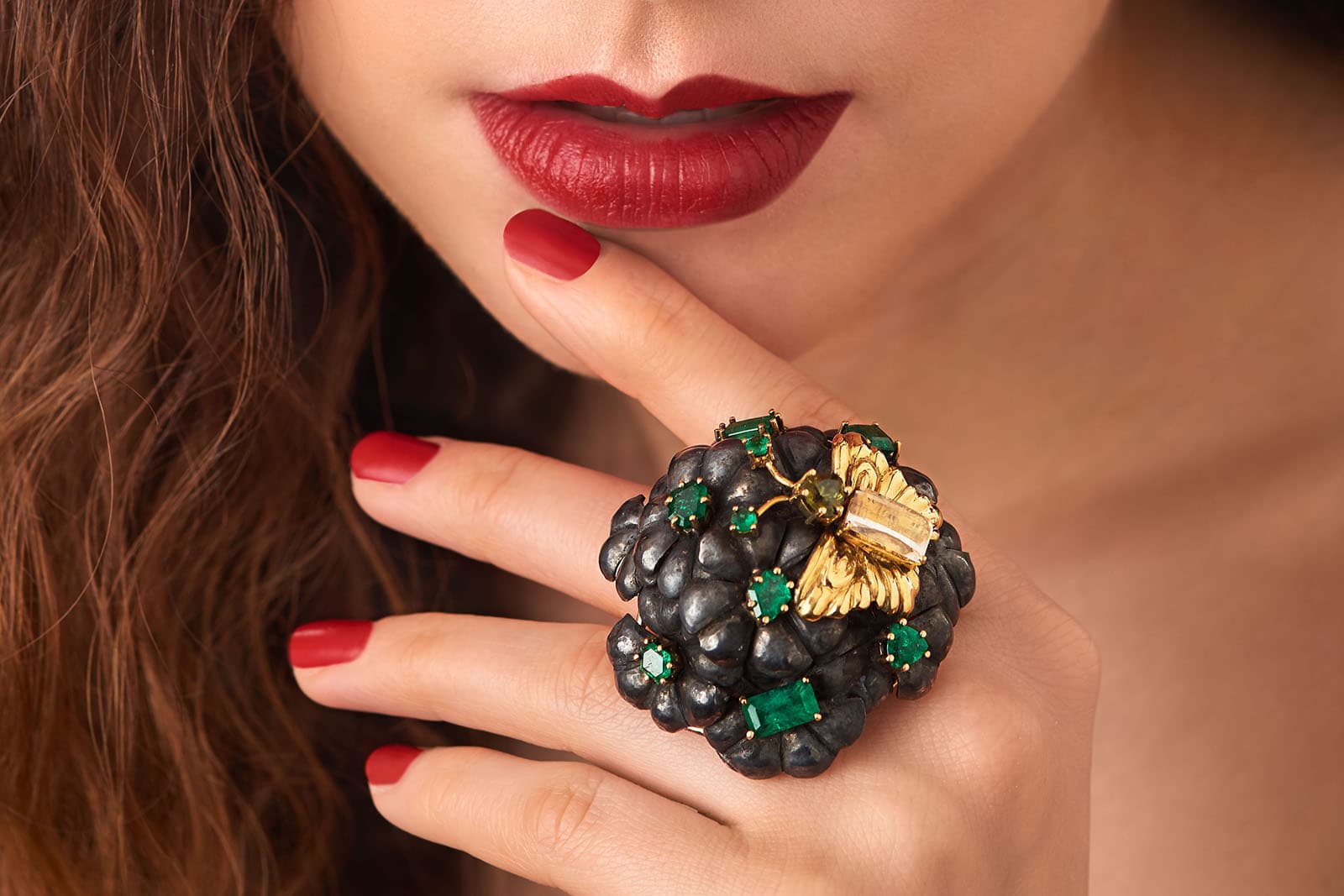 Brummé Tu Felix Austria ring. All of the gems - emeralds, moonstone and sphene - are from the Austrian Alps